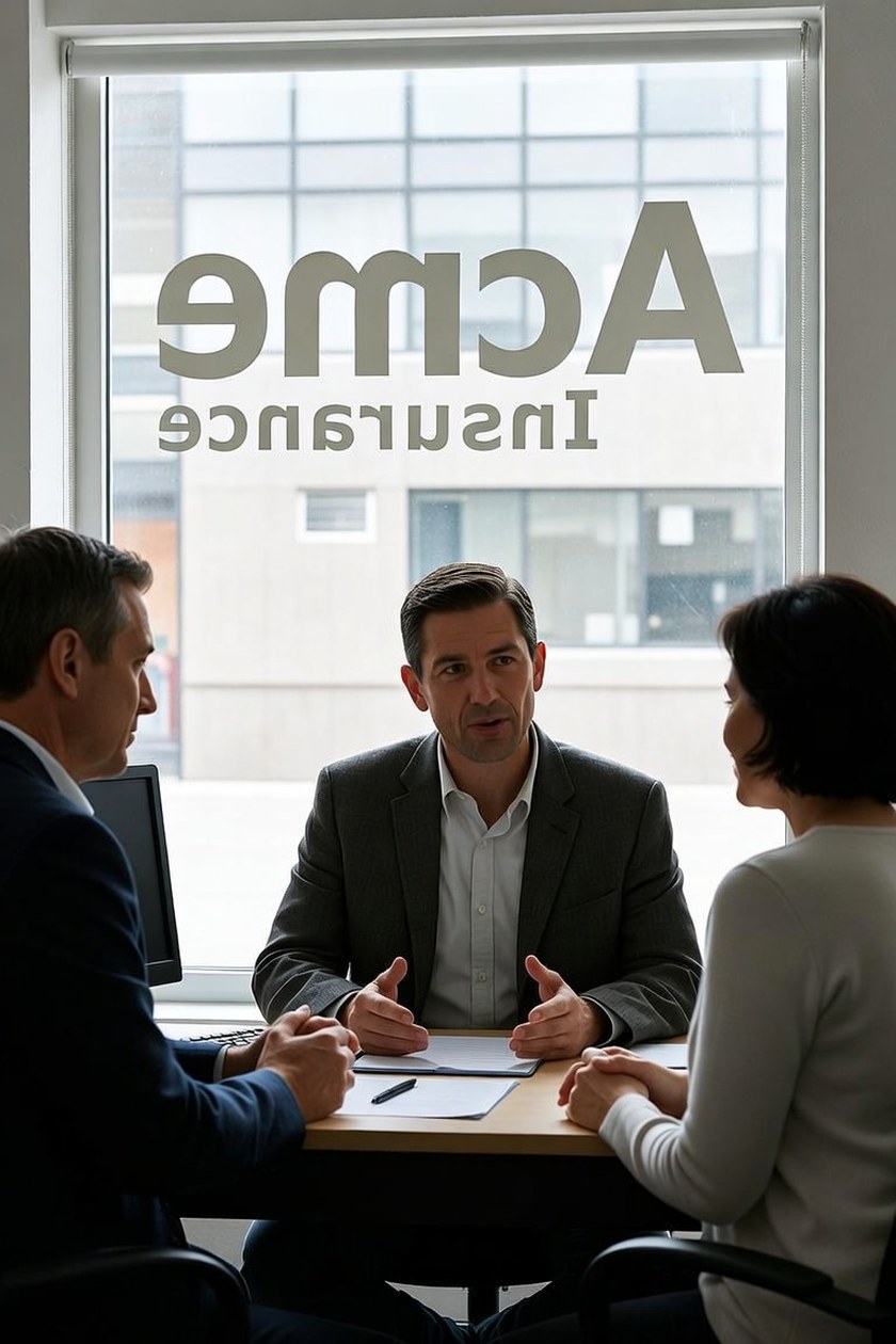 An independent insurance agent reviewing policies at a desk